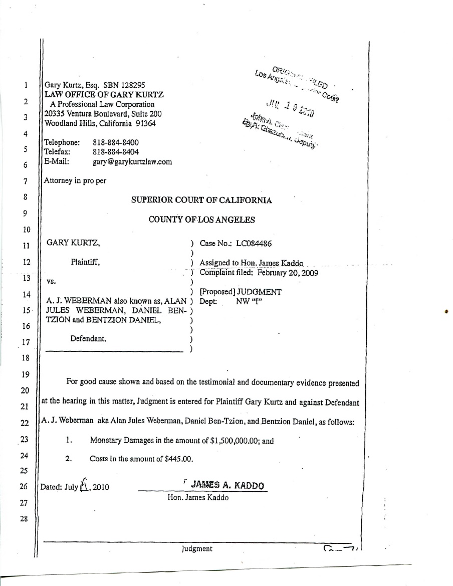 Gary Kurtz $1.5 Million Dollar Judgment Against Alan Jules Weberman